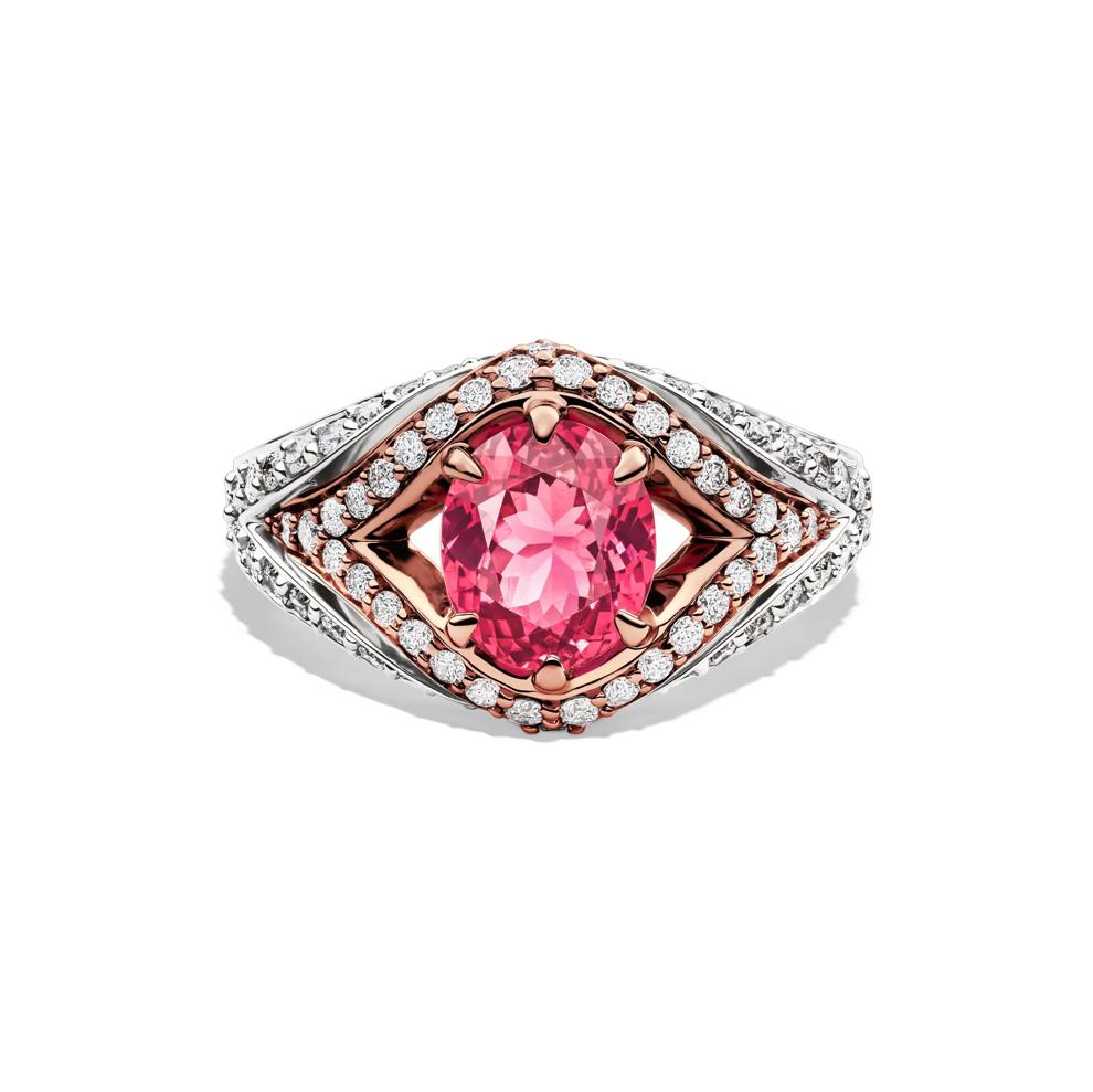 Oval Pink Spinel &amp; Diamond Halo in 14K White &amp; Yellow Gold (7/8 ct. tw.) – Image 1 of 2