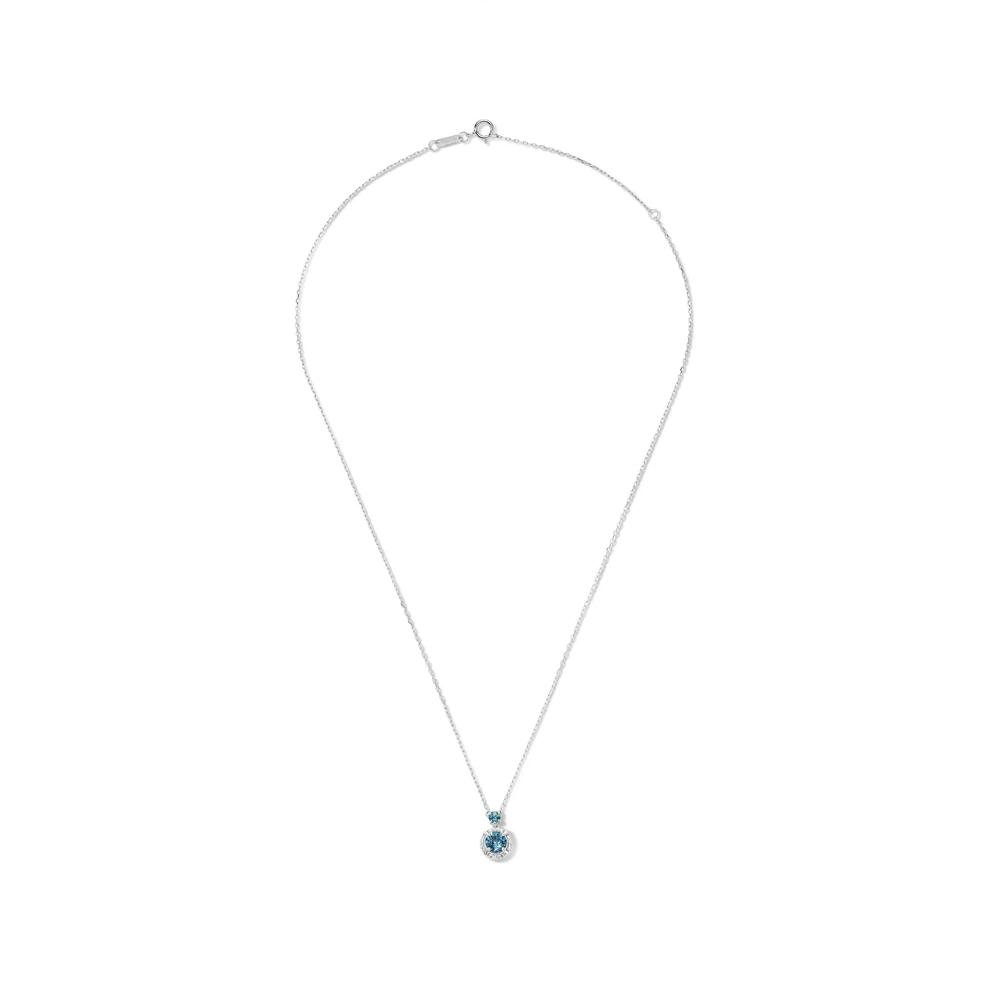 Montana Blue Sapphire &amp; Diamond Accent Halo Pendant Necklace in 10K White Gold – Image 3 of 4