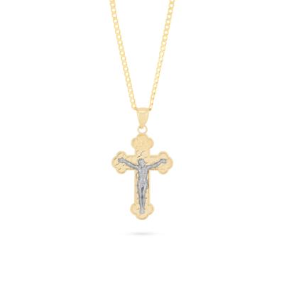 Polished Nugget Crucifix Pendant Necklace in 10K Yellow & White Gold