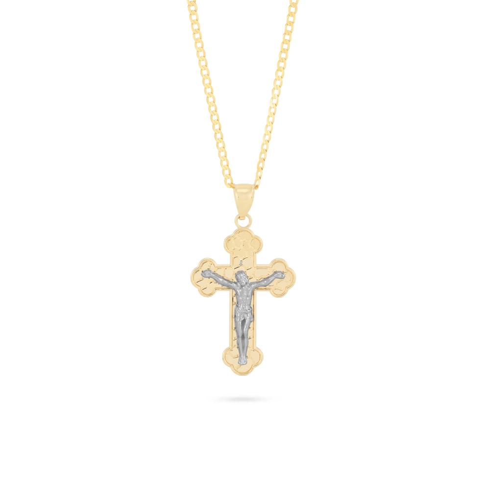 Polished Nugget Crucifix Pendant Necklace in 10K Yellow &amp; White Gold – Image 1 of 4