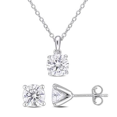 Lab-Created Moissanite Solitaire Pendant & Stud Earrings Set in Sterling Silver (3 ct. dew)