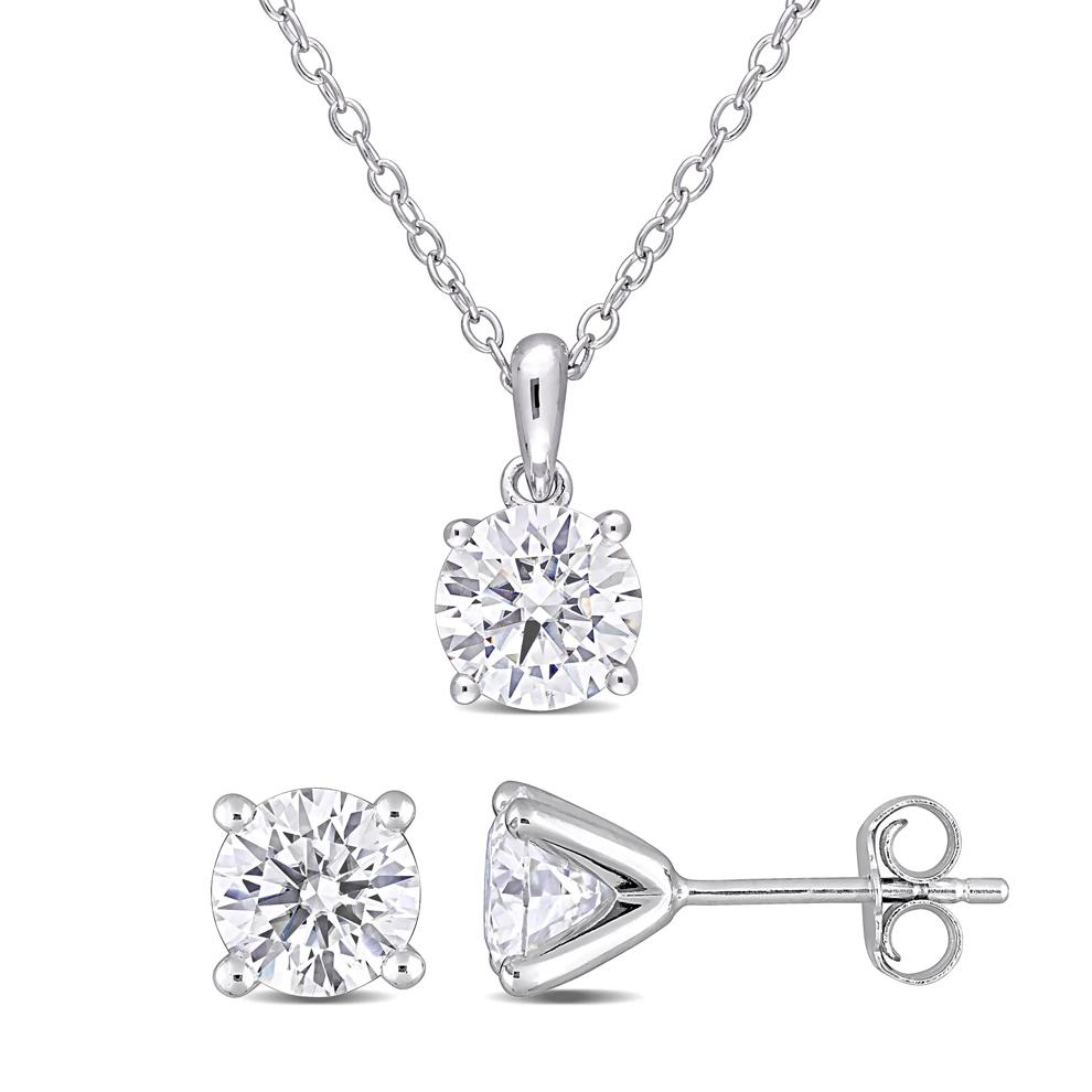 Lab-Created Moissanite Solitaire Pendant &amp; Stud Earrings Set in Sterling Silver (3 ct. dew) – Image 1 of 3