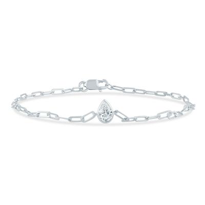 Lab Grown Diamond Pear-Shaped Paperclip Chain Bracelet in 10K White Gold, 7" (1/3 ct. tw.)
