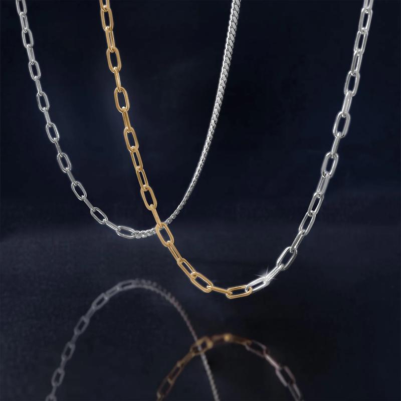 Curb and Paperclip Chain Necklace in Sterling Silver, 18&quot; – Image 9 of 10