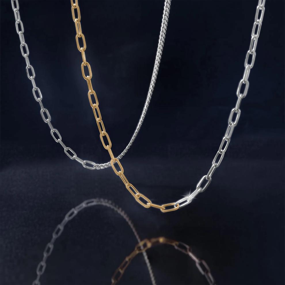 Curb and Paperclip Chain Necklace in Sterling Silver, 18" – Image 9 of 10