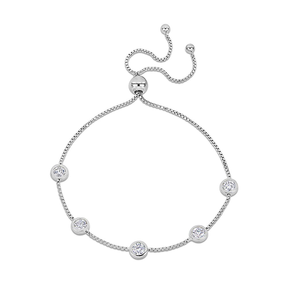 Station Bolo Bracelet with Moissanite in Sterling Silver (1 1/4 ct. dew) – Image 1 of 4