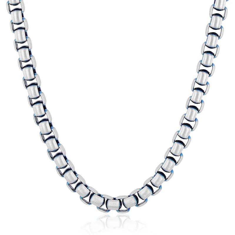 Men&rsquo;s Box Chain Necklace with Blue Ion Plating in Stainless Steel, 24&rdquo; – Image 1 of 2