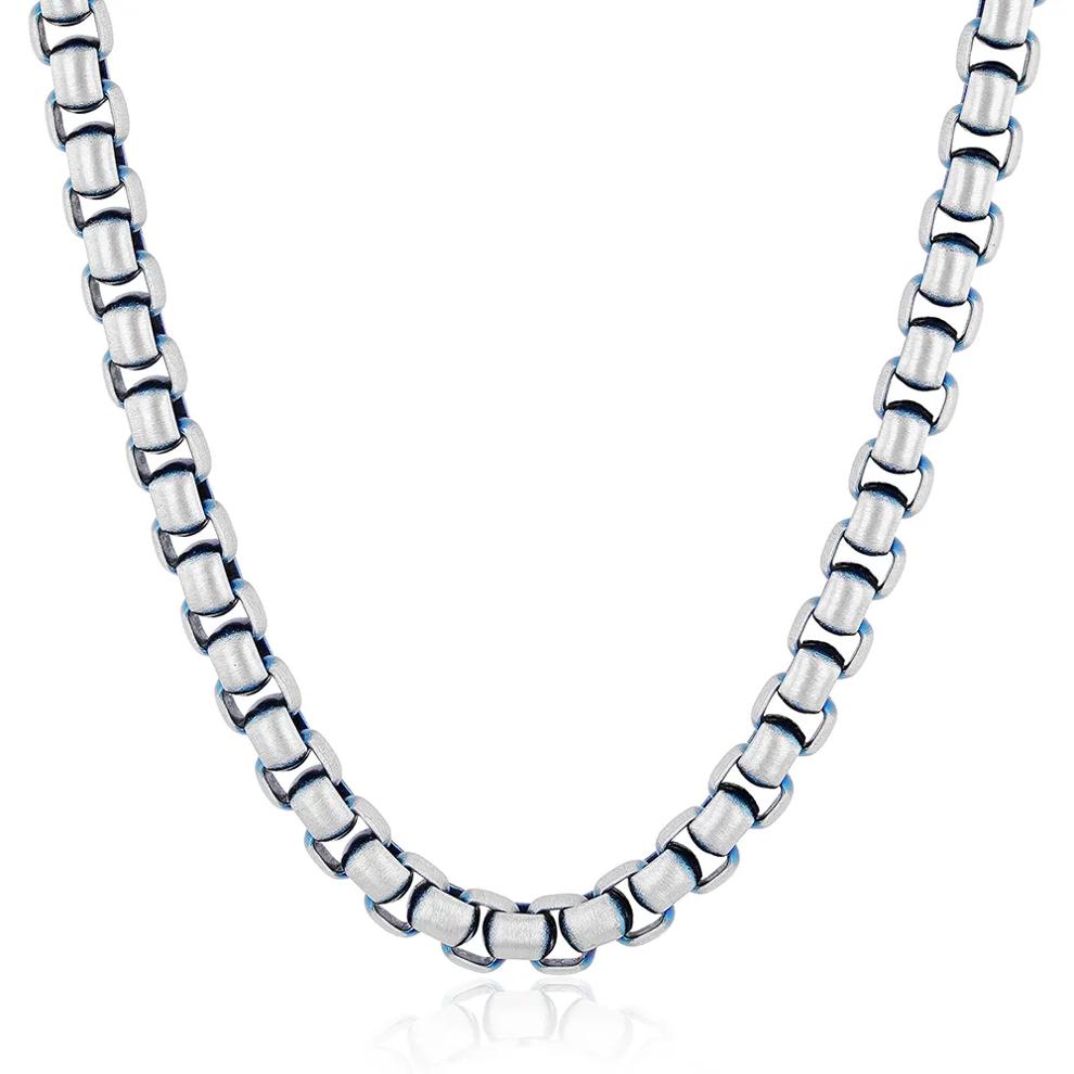 Men&rsquo;s Box Chain Necklace with Blue Ion Plating in Stainless Steel, 24&rdquo; – Image 1 of 2
