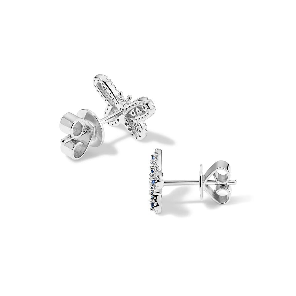 Blue Sapphire &amp; Diamond Butterfly Stud Earrings in 14K White Gold (1/7 ct. tw.) – Image 2 of 2