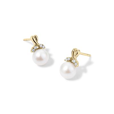 Freshwater Cultured Pearl & Diamond Accent Drop Earrings in 10K Yellow Gold