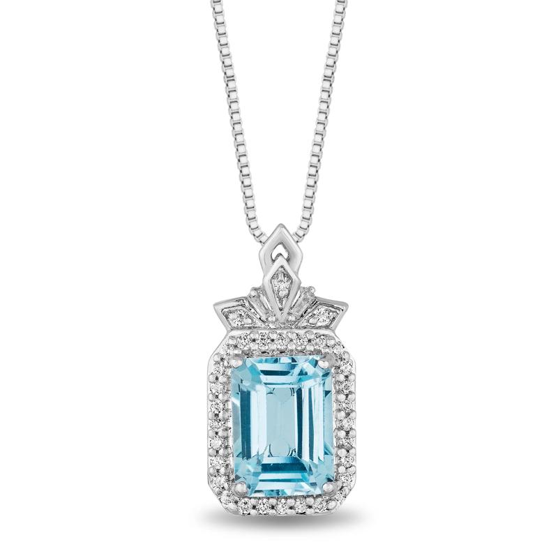 Emerald-Cut Blue Topaz and Diamond Elsa Pendant in Sterling Silver &#40;1/10 ct. tw.&#41; – Image 1 of 3