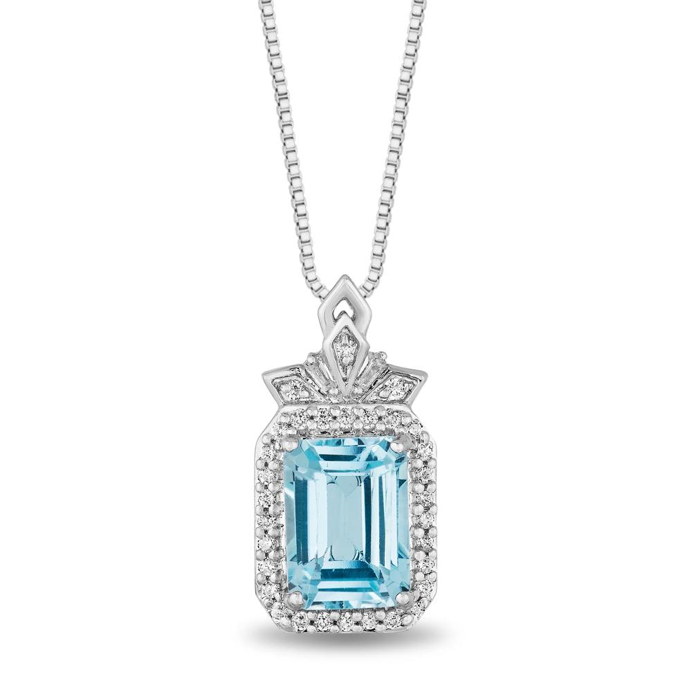 Emerald-Cut Blue Topaz and Diamond Elsa Pendant in Sterling Silver (1/10 ct. tw.) – Image 1 of 3