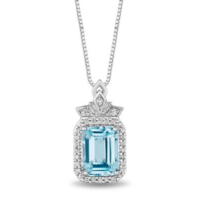Emerald-Cut Blue Topaz and Diamond Elsa Pendant in Sterling Silver (1/10 ct. tw.)