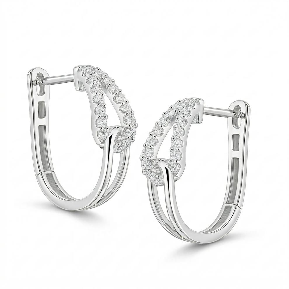 Diamond Interlocking Hoop Earrings in Sterling Silver (1/4 ct. tw.) – Image 1 of 2