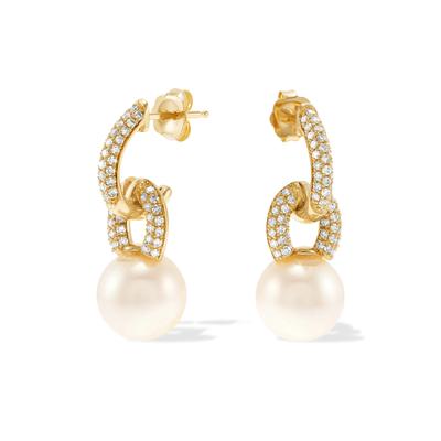Freshwater Cultured Pearl & Diamond Drop Earrings in 14K Yellow Gold (1/2 ct. tw.)