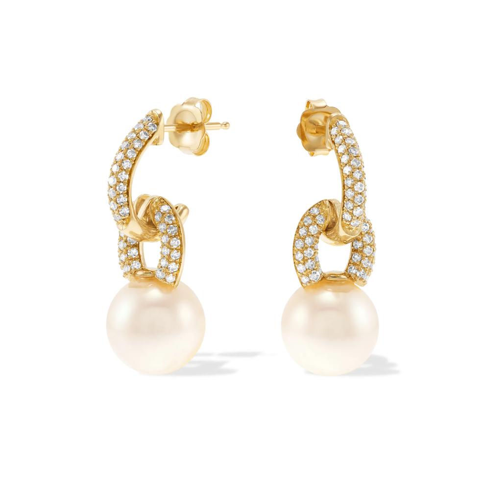 Freshwater Cultured Pearl &amp; Diamond Drop Earrings in 14K Yellow Gold (1/2 ct. tw.) – Image 1 of 2