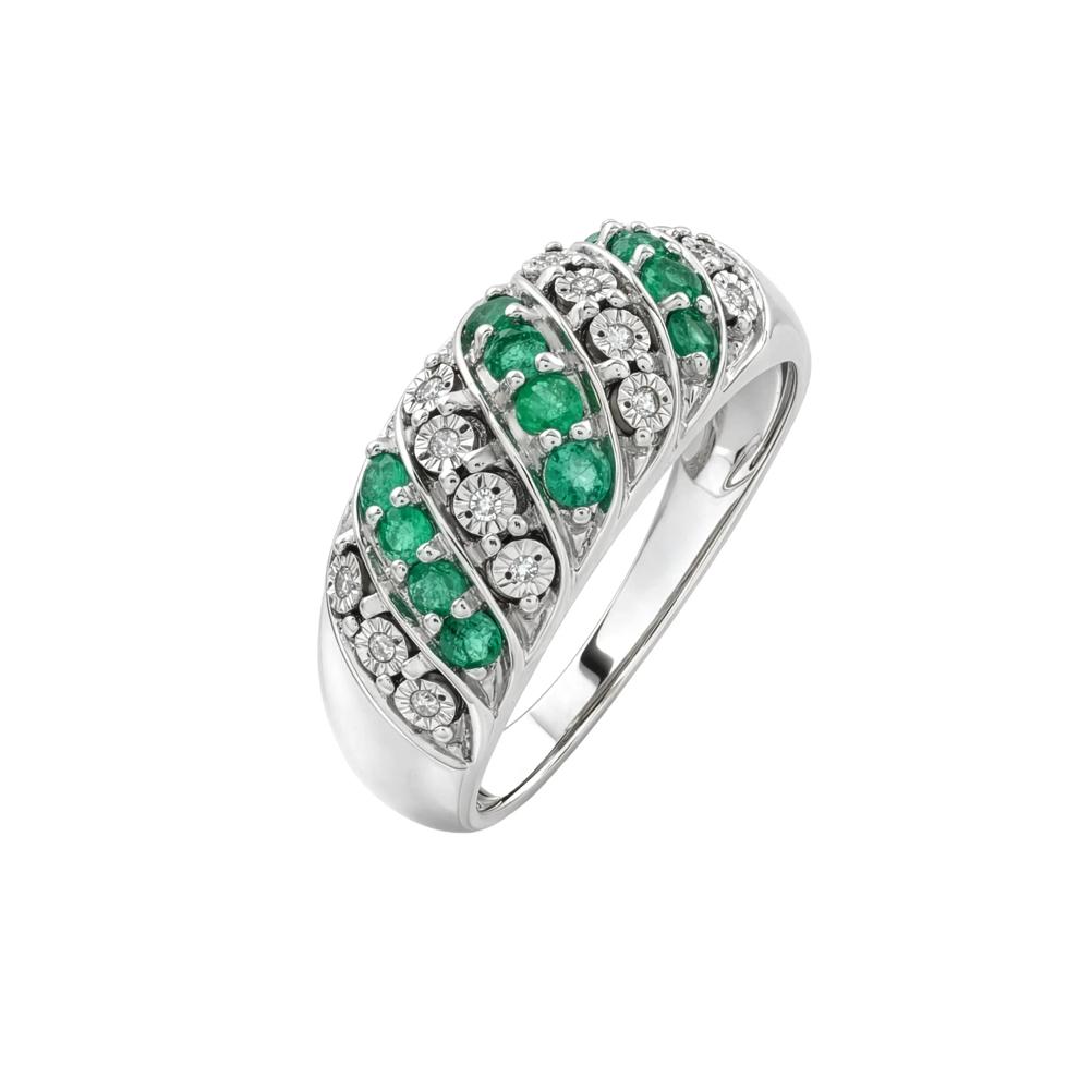 Emerald &amp; Diamond Accent Band in Sterling Silver – Image 4 of 4