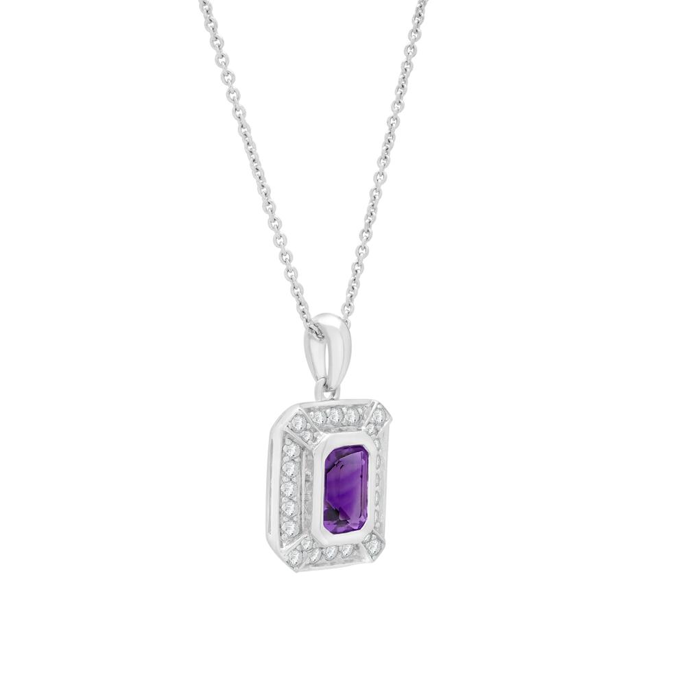 Purple Amethyst &amp; Lab-Created White Sapphire Halo Pendant Necklace in Sterling Silver – Image 4 of 4