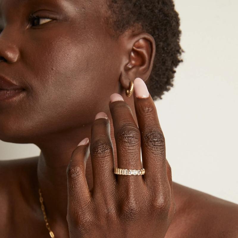 Lab-Created White Sapphire Oval and Baguette Half &amp; Half Eternity Band in Vermeil – Image 7 of 9