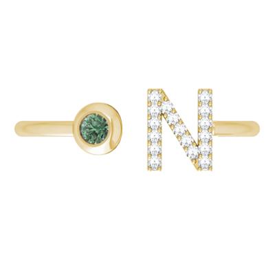 Custom Gemstone Ring with Diamond Initial & Single Stone Accent