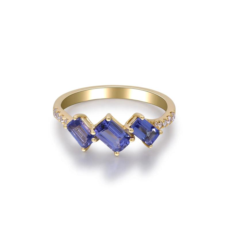 Tanzanite and Diamond Accent Ring in 10K Yellow Gold &#40;1/10 ct. tw.&#41; – Image 1 of 5