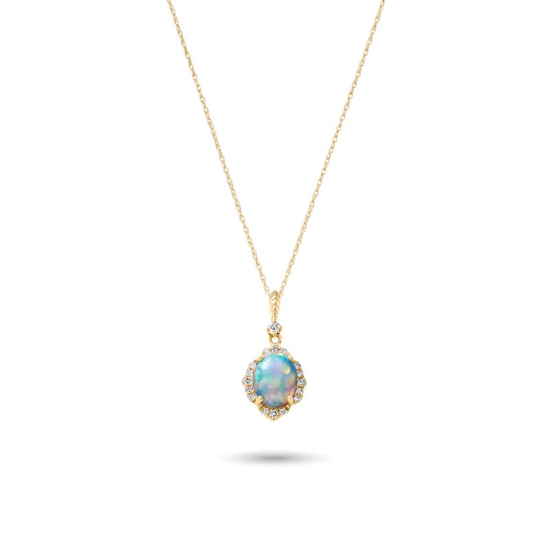 Opal and Diamond Oval-Shaped Pendant in 10K Yellow Gold &#40;1/5 ct. tw.&#41; – Image 1 of 4