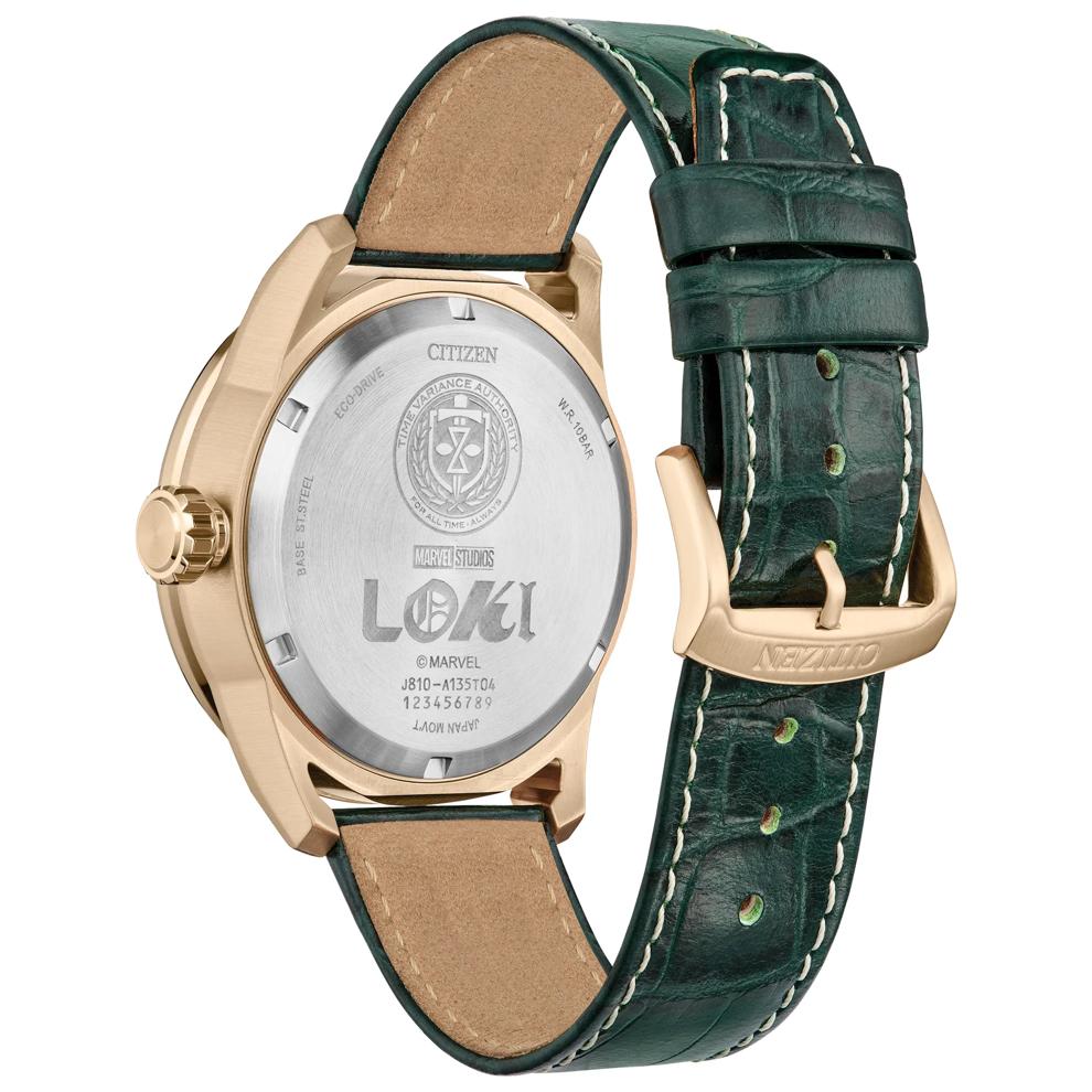 Men's Marvel Loki Watch in Green Leather and Gold-Tone Stainless Steel, 45MM – Image 3 of 3