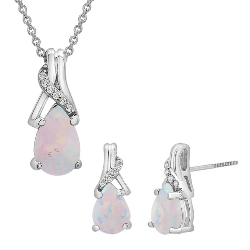 Lab Created Opal &amp; Diamond Pendant &amp; Earrings Boxed Set in Sterling Silver – Image 1 of 7