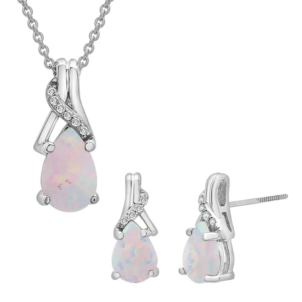 Lab Created Opal &amp; Diamond Pendant &amp; Earrings Boxed Set in Sterling Silver – Image 1 of 7