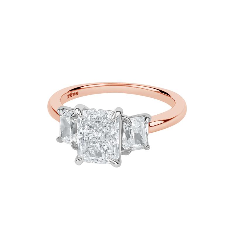 Scottie Lab Grown Diamond Radiant-Cut Three-Stone Engagement Ring in 14K White and Rose Gold (3 ct. tw.) – Image 5 of 5