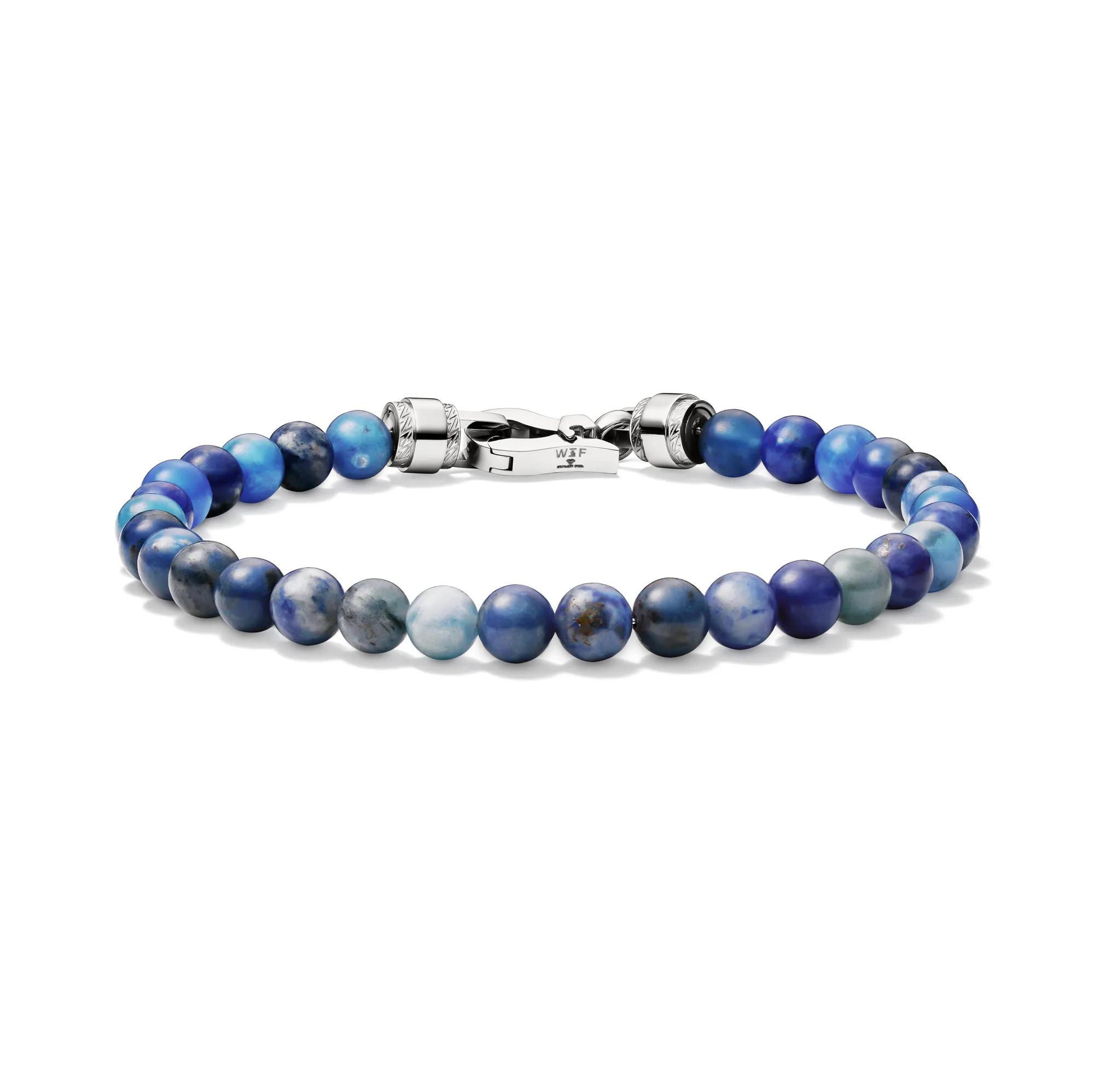 Wilkes & Forge Men's Sodalite Bead Bracelet in Stainless Steel