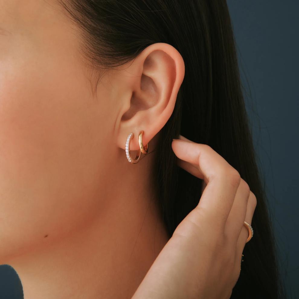 Thin Huggie Hoop Earrings in Vermeil, 12mm – Image 2 of 4