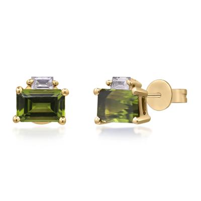 Peridot & Diamond Stud Earrings in 10K Yellow Gold (1/10 ct. tw.)