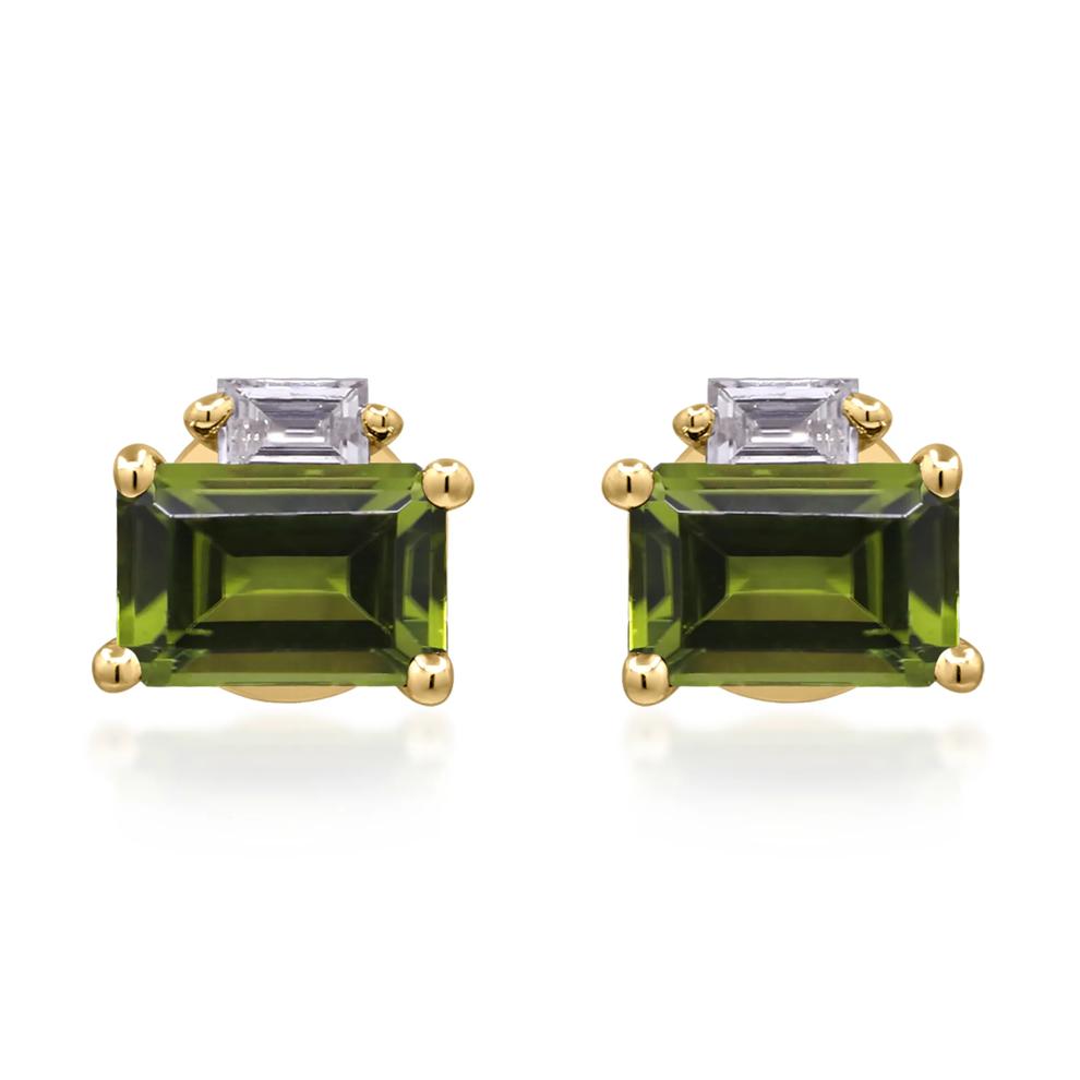 Peridot &amp; Diamond Stud Earrings in 10K Yellow Gold (1/10 ct. tw.) – Image 2 of 3