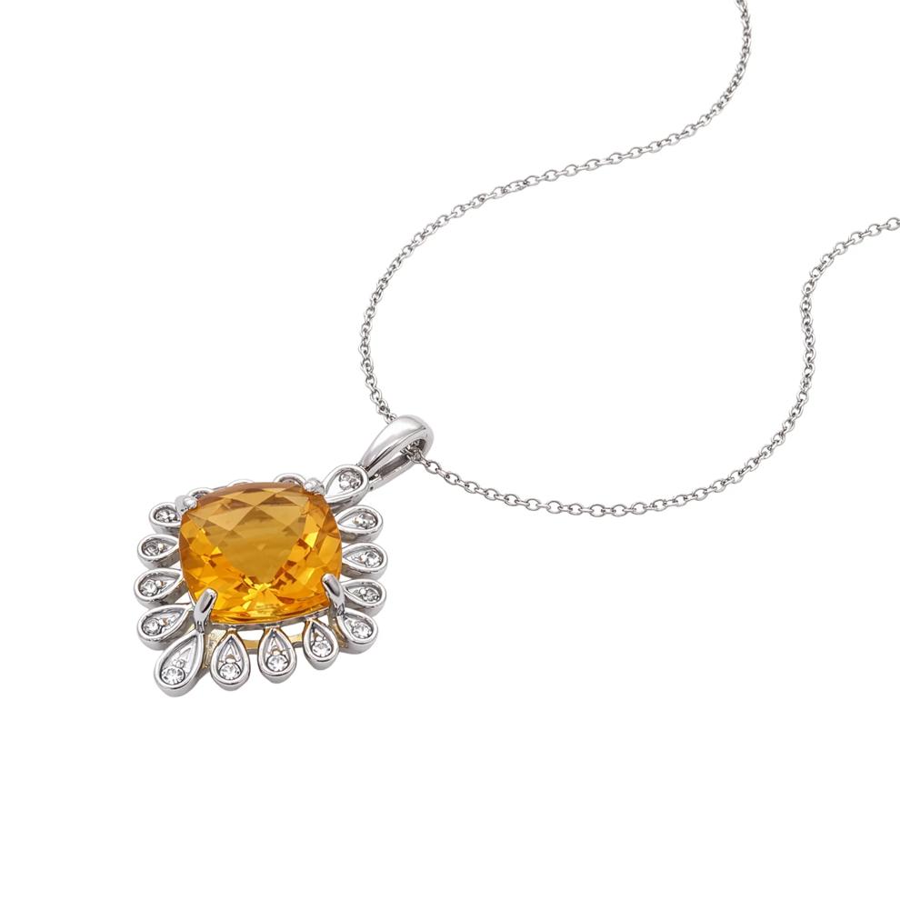 Citrine &amp; Lab-Created White Sapphire Sunburst Pendant Necklace in Sterling Silver – Image 4 of 4