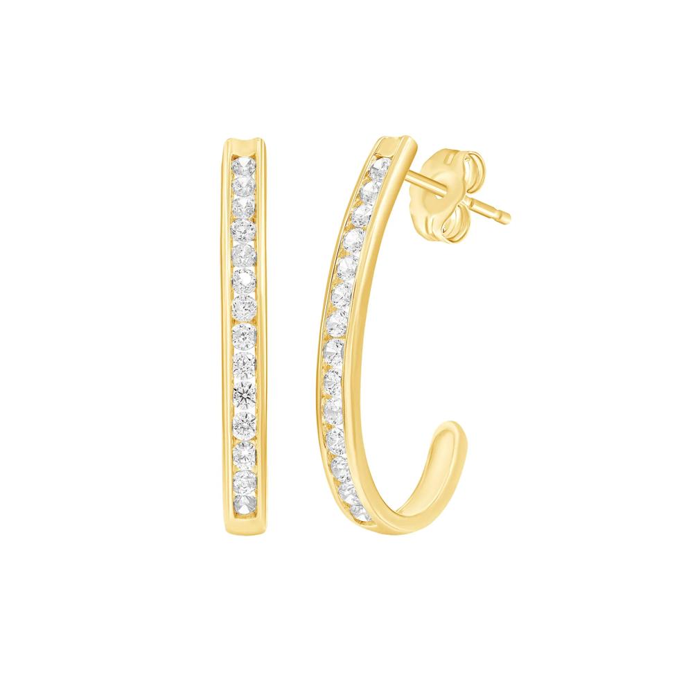 Diamond Channel J-Hoop Earrings in 10K Yellow Gold (1 ct. tw.) – Image 1 of 1