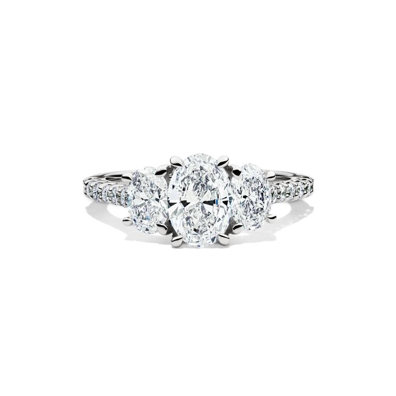 Lab Grown Diamond Three Stone Oval Engagement Ring in 14K White Gold &#40;2 ct. tw.&#41; – Image 1 of 4