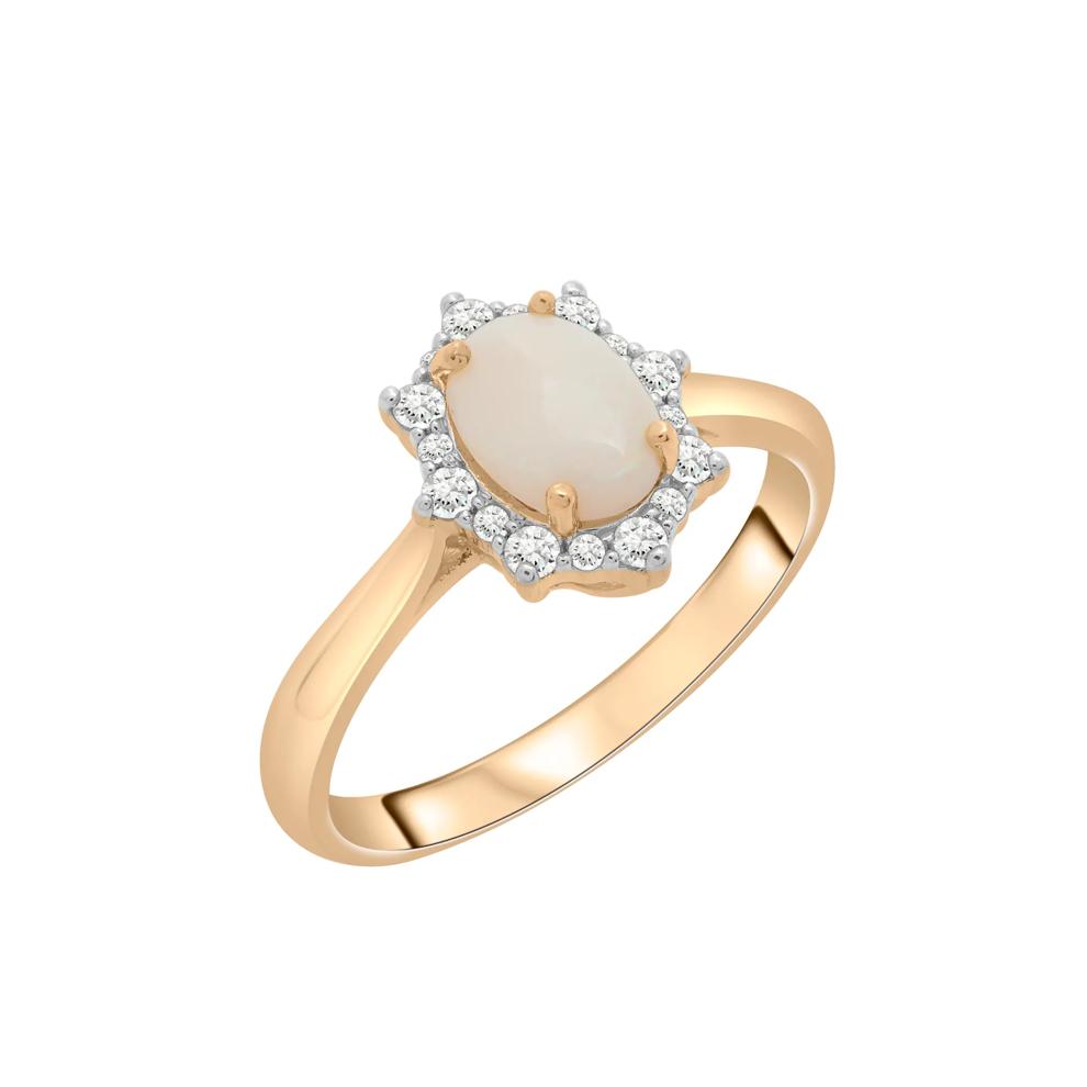 Australian Opal Oval &amp; Diamond Halo Ring in 10K Yellow Gold – Image 4 of 5