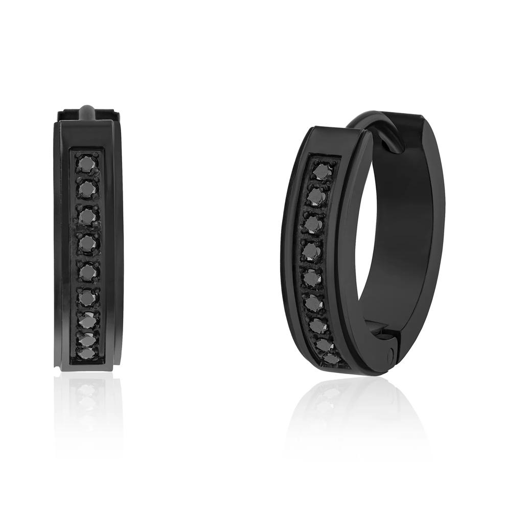 Men's Diamond Hoop Earrings in Black Stainless Steel (1/7 ct. tw.) – Image 1 of 2