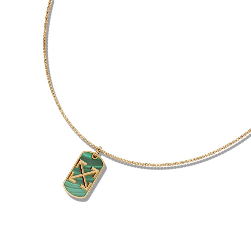 Men's Malachite Arrow Design Dog Tag Pendant Necklace in 18K Gold Vermeil – Image 4 of 4