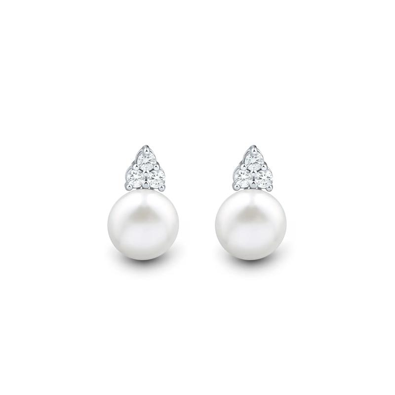 White Sapphire and Freshwater Pearl Stud Earrings in Sterling Silver – Image 2 of 2