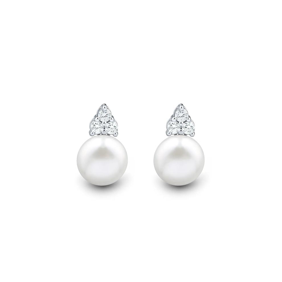 White Sapphire and Freshwater Pearl Stud Earrings in Sterling Silver – Image 2 of 3