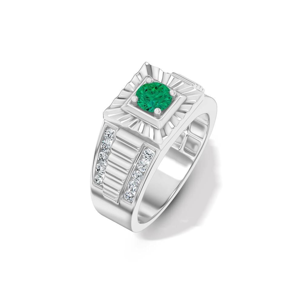 Men's Lab-Created Emerald &amp; Lab Grown Diamond Ring in 10K White Gold (1/2 ct. tw.) – Image 4 of 4