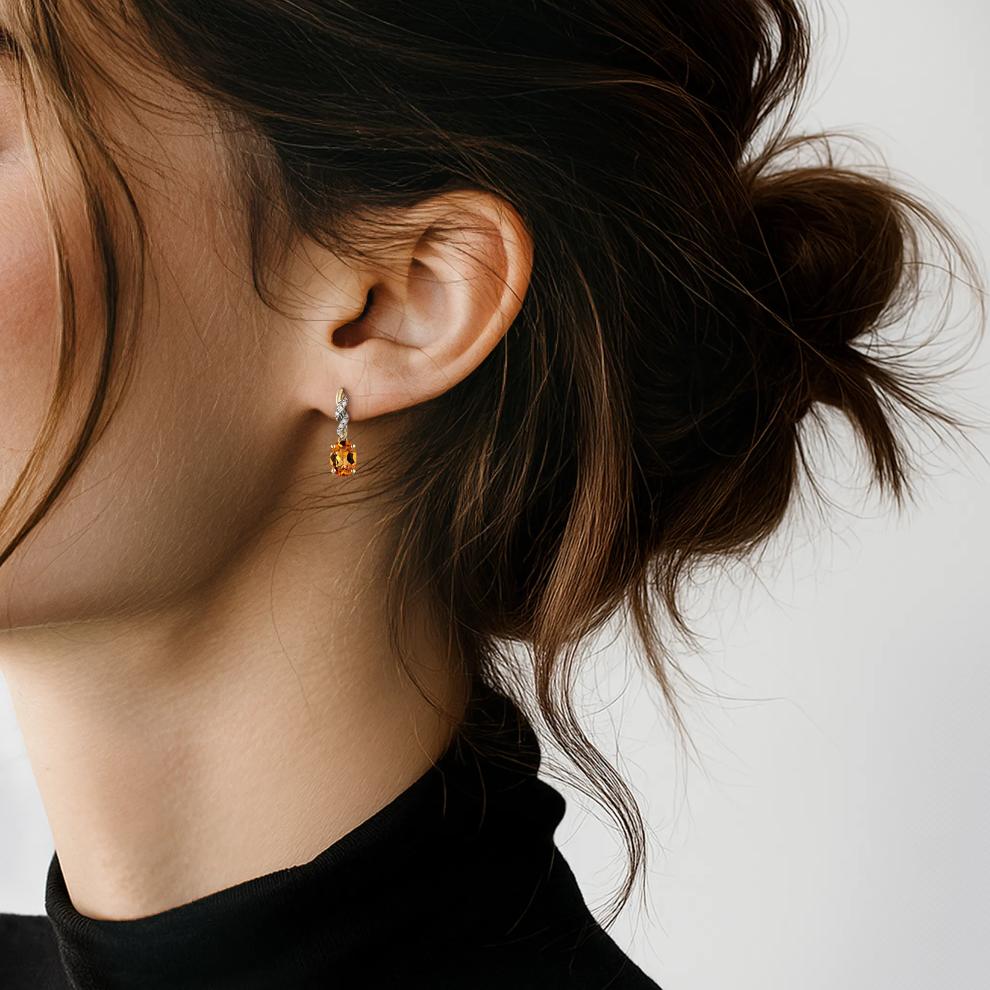 Citrine &amp; Diamond Drop Earrings in 10K Yellow Gold – Image 2 of 2