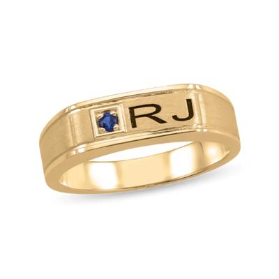 men’s initial ring with custom gemstone in 10K Yellow Gold