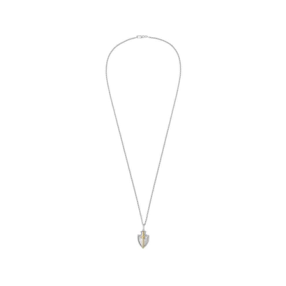 Men's Diamond Shield &amp; Sword Pendant Necklace in Sterling Silver &amp; 10K Yellow Gold (1/3 ct. tw.) – Image 2 of 4