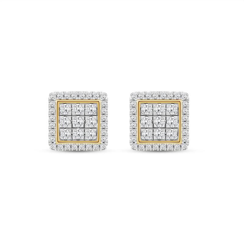 Men&#39;s Lab Grown Diamond Square Stud Earrings in 10K Yellow Gold &#40;1 ct. tw.&#41; – Image 2 of 3
