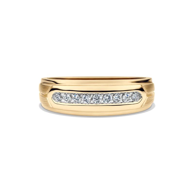 Men&rsquo;s Channel-Set Diamond Wedding Band in 10K Yellow Gold &#40;1/4 ct. tw.&#41; – Image 1 of 3