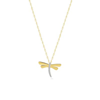 Diamond Accent Dragonfly Pendant Necklace in 10K Yellow Gold