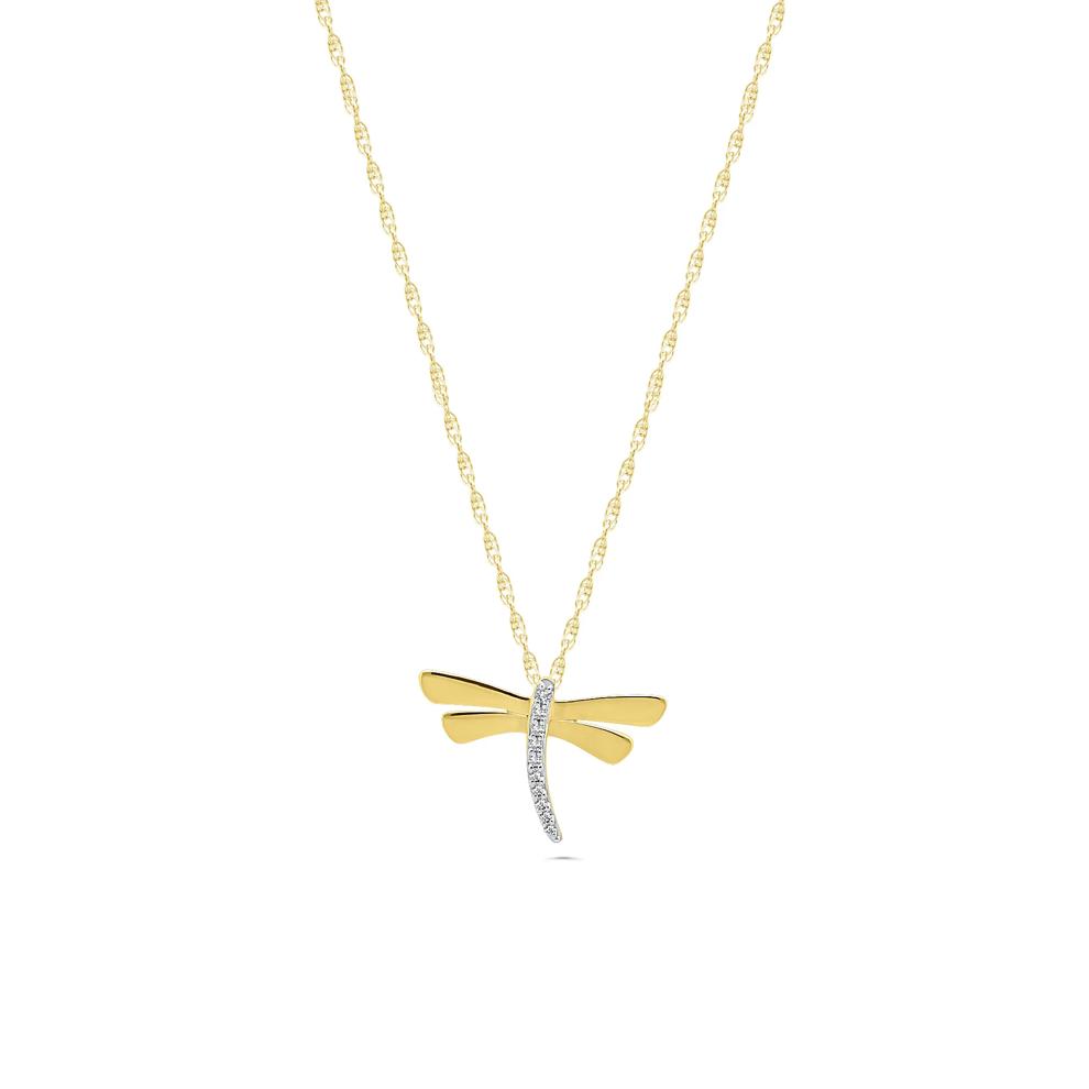 Diamond Accent Dragonfly Pendant Necklace in 10K Yellow Gold – Image 1 of 4